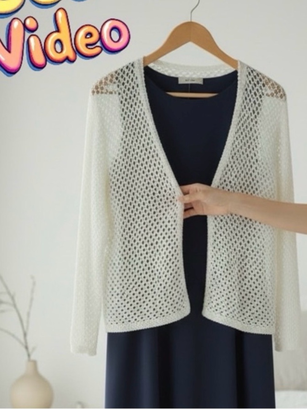 BLACK TAPE Open Weave Cardigan 3/4 Sleeves